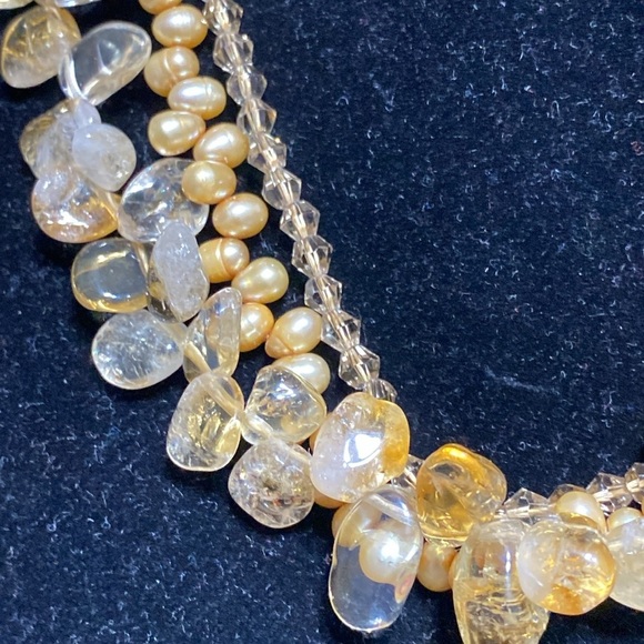 Beautiful 3 strand crystal citrine freshwater Pearl beaded necklace - Picture 9 of 16